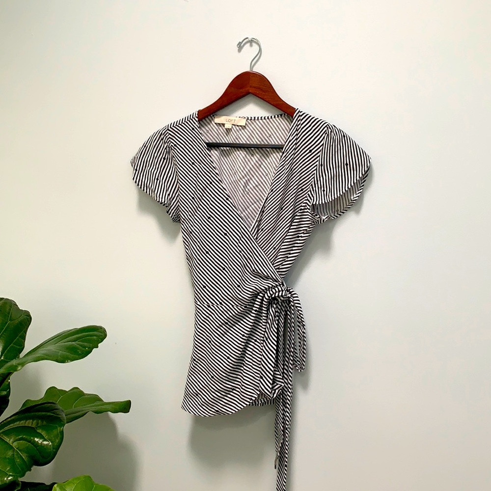 Loft striped wrap shirt with polka dots, size S